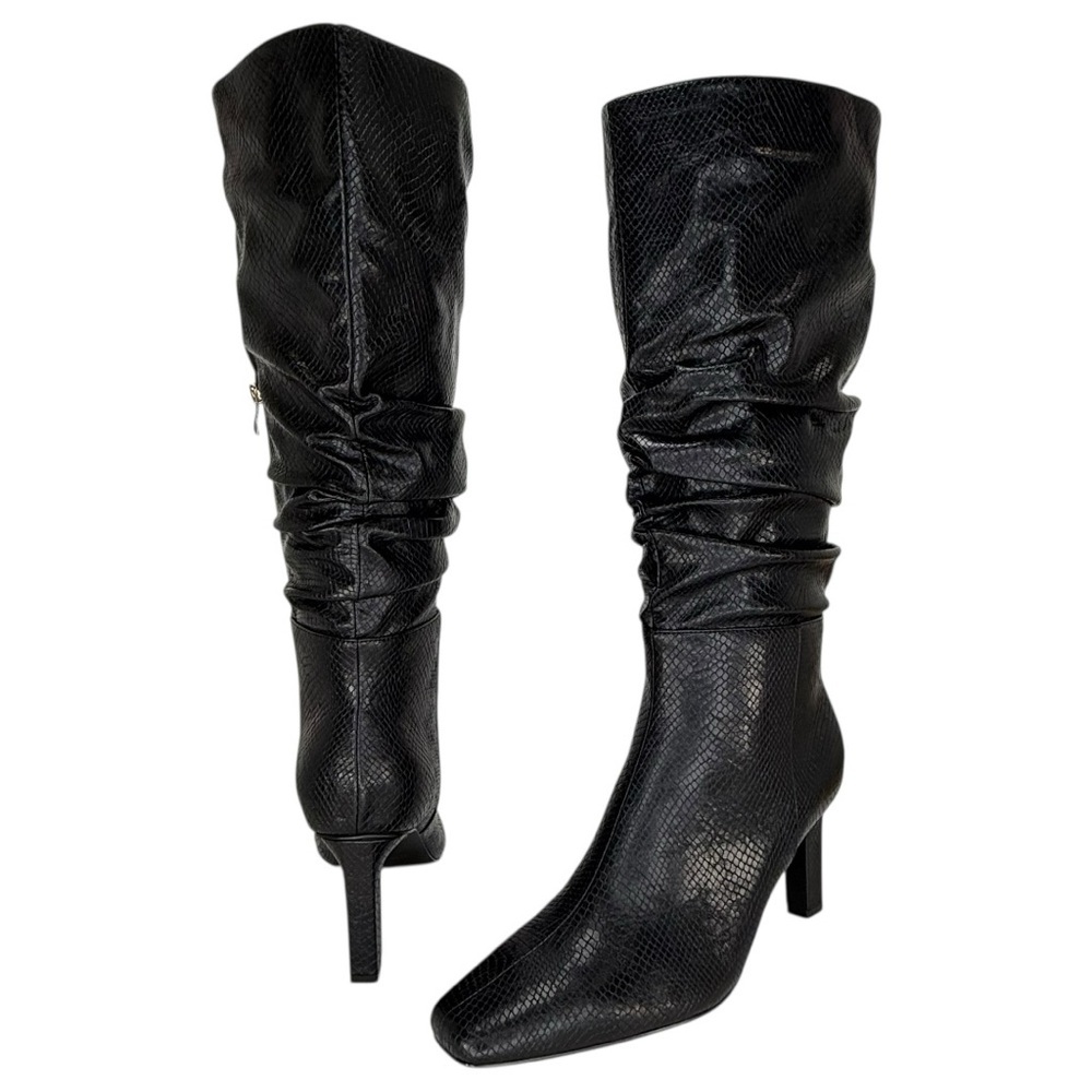 SMASH shoes Fallon Black Faux Snakeskin Knee High Womens Boots Size 8M - Picture 11 of 14